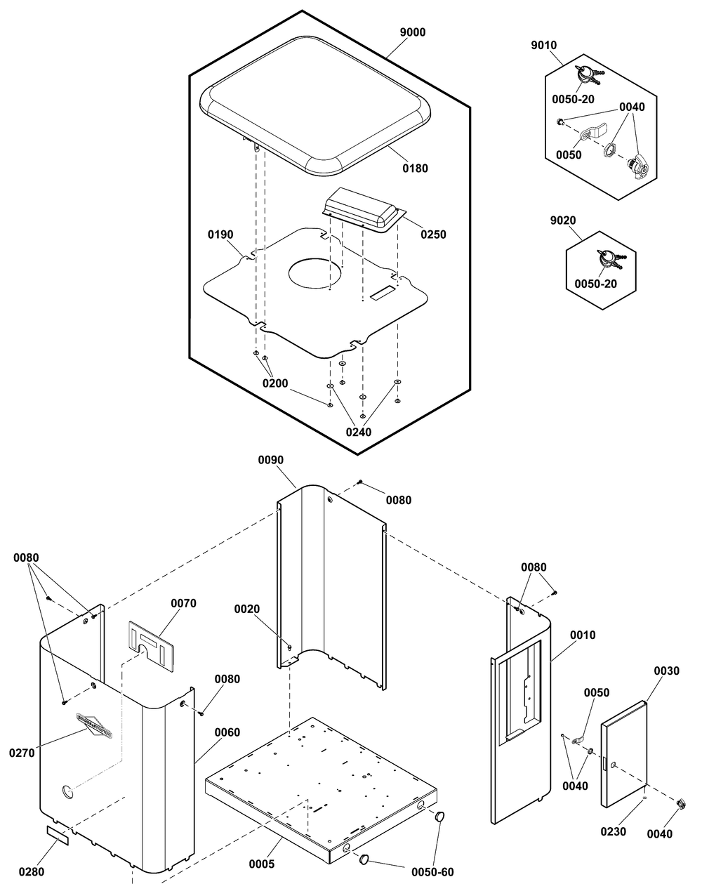 Enclosure Diagram and Parts List for 040579-00  Briggs and Stratton Generator